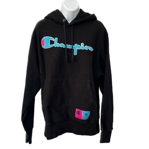 Champion Hoodie Mens Size Medium Black Reverse Weave Pullover Sweatshirt Vintage